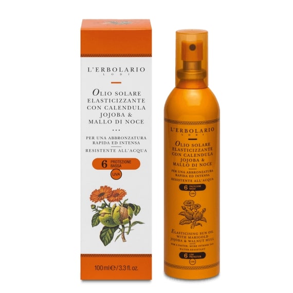Olio solare elasticizzante con Calendula, Jojoba & Mallo di Noce SPF 6 100 ml